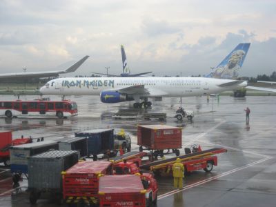 iron maiden airplane at bogota el dorado airport